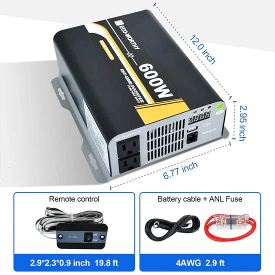 Eco-Worthy 600W Off Grid Pure Sine Wave Inverter 12V to 110V