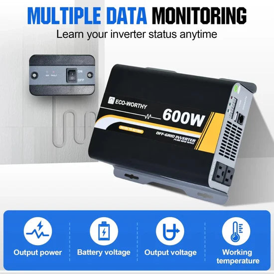 Eco-Worthy 600W Off Grid Pure Sine Wave Inverter 12V to 110V