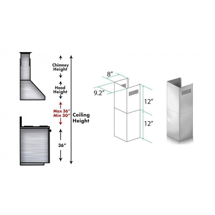 ZLINE Range Hood Chimney Short Kit for 8ft. Ceilings (SK-KB/KL2/KL3)