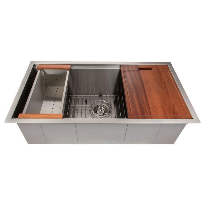 ZLINE 33 in. Garmisch Undermount Single Bowl Stainless Steel Kitchen Sink with Bottom Grid and Accessories (SLS-33)