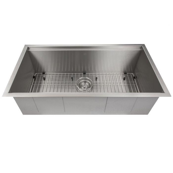 ZLINE 33 in. Garmisch Undermount Single Bowl Stainless Steel Kitchen Sink with Bottom Grid and Accessories (SLS-33)