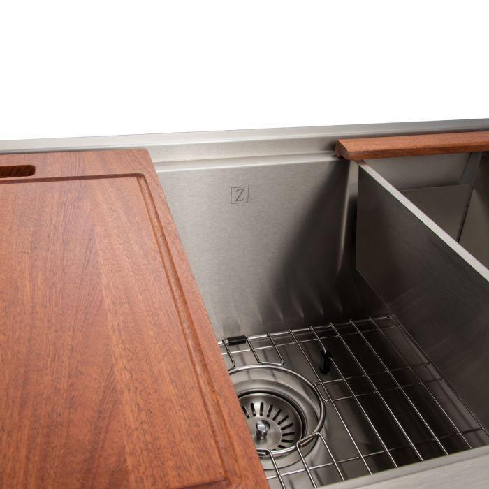 ZLINE 33 in. Garmisch Undermount Single Bowl Stainless Steel Kitchen Sink with Bottom Grid and Accessories (SLS-33)