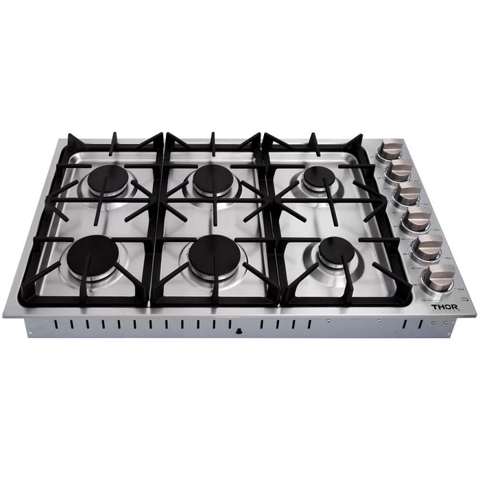 Thor Kitchen 36 in. Drop-in Natural Gas Cooktop With 6 Burners in Stainless Steel - LP Convertible (TGC3601)