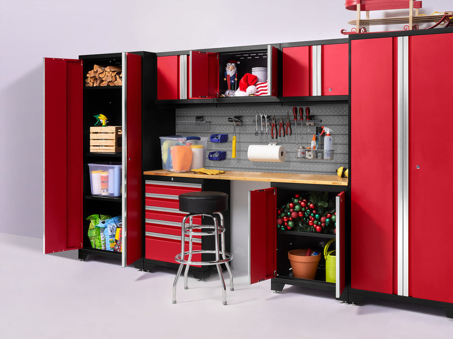 NewAge Pro Series 7 Piece Cabinet Set with Base, Wall, Tool Drawer Cabinet, Lockers and 56 in. Worktop