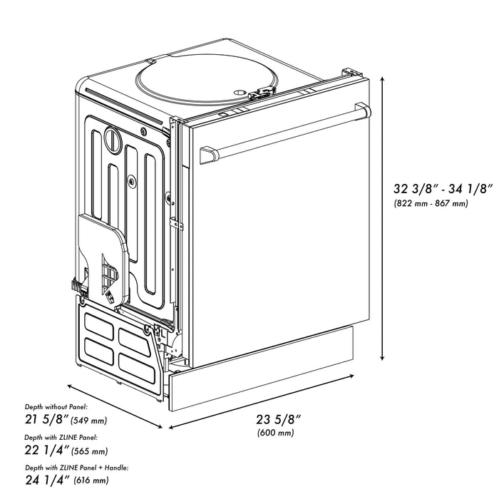 ZLINE 24 in. Top Control Dishwasher in Stainless Steel and Traditional Style Handle (DW-304-H-24)