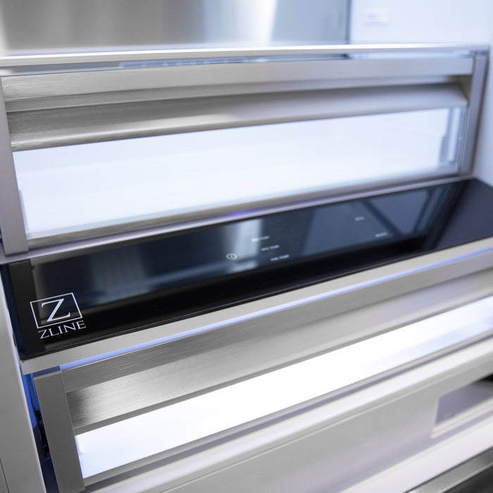 ZLINE Autograph Edition 30" 16.1 cu. ft. Panel Ready Built-in Bottom Freezer Refrigerator with Water Dispenser and Ice Maker with Bright White Interior and Accent Options