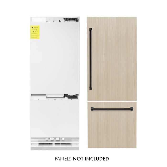 ZLINE Autograph Edition 30" 16.1 cu. ft. Panel Ready Built-in Bottom Freezer Refrigerator with Water Dispenser and Ice Maker with Bright White Interior and Accent Options
