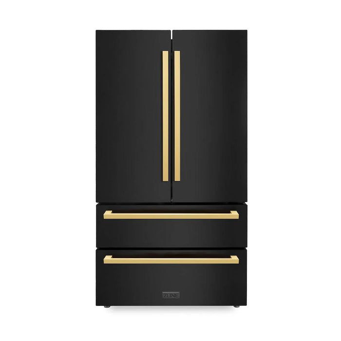 ZLINE Autograph Edition 36" 22.5 cu. ft. Counter Depth French Door Refrigerator with Ice Maker in Black Stainless Steel and Modern/Traditional Handles