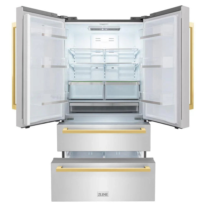 ZLINE Autograph Edition 36" 22.5 cu. ft. Counter-Depth French Door Refrigerator with Ice Maker in Stainless Steel with Modern / Traditional Handles Options