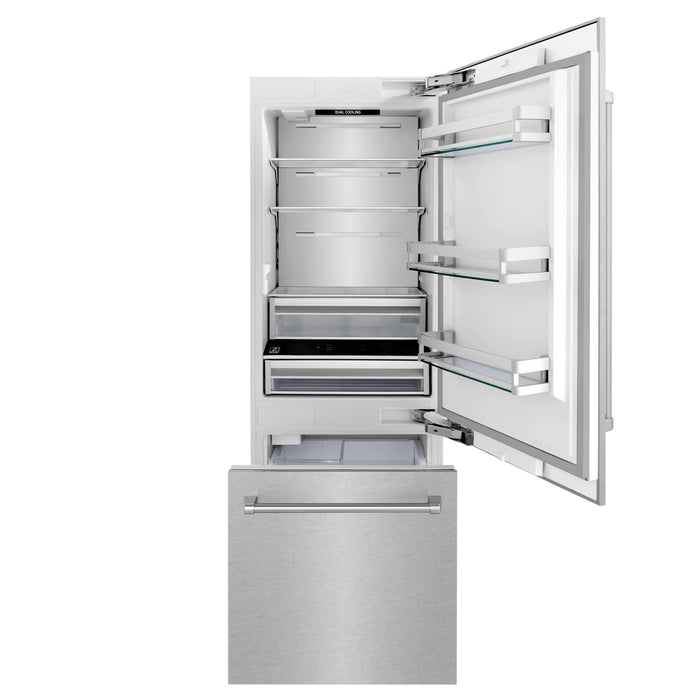 ZLINE Autograph Edition 30" 16.1 cu. ft. Built-In Bottom Freezer Refrigerator with Water Dispenser and Ice Maker - Stainless Steel, DuraSnow, Black, White and Accent Options