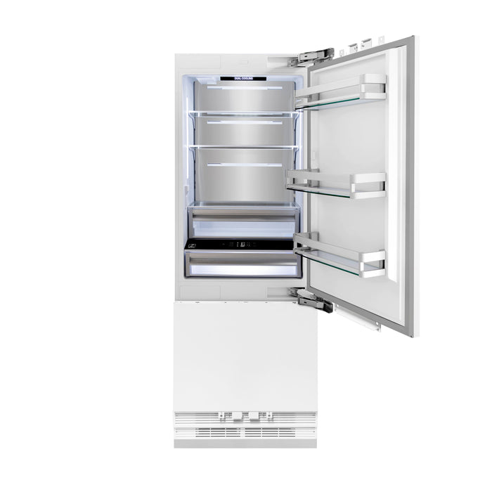 ZLINE Autograph Edition 30" 16.1 cu. ft. Panel Ready Built-in Bottom Freezer Refrigerator with Water Dispenser and Ice Maker with Bright White Interior and Accent Options