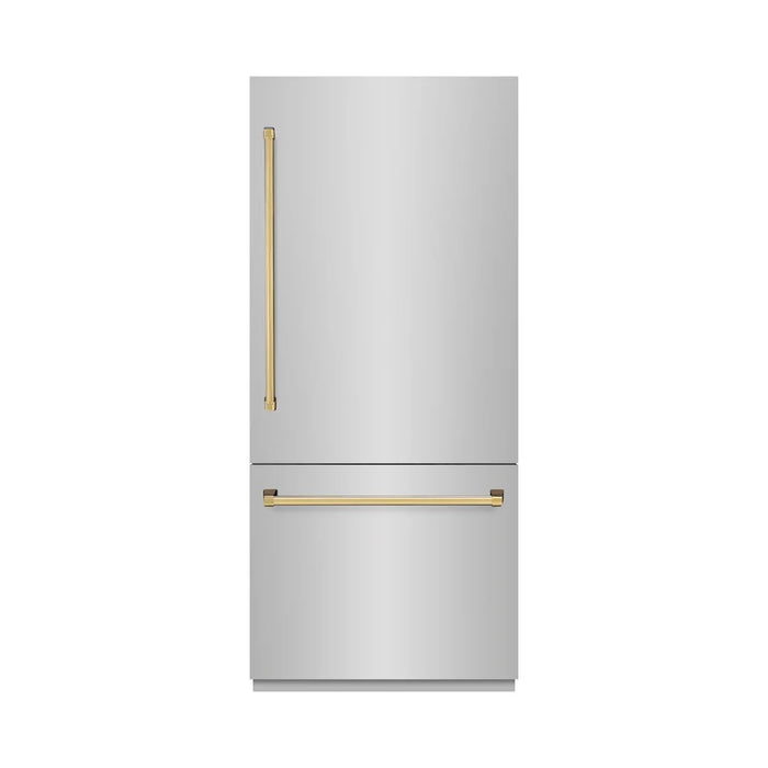 ZLINE Autograph Edition 36" 19.8 cu. ft. Built-In Bottom Freezer Refrigerator with Water Dispenser and Ice Maker with Graphite Gray Interior - Stainless Steel, White Matte, DuraSnow, and Accent Options