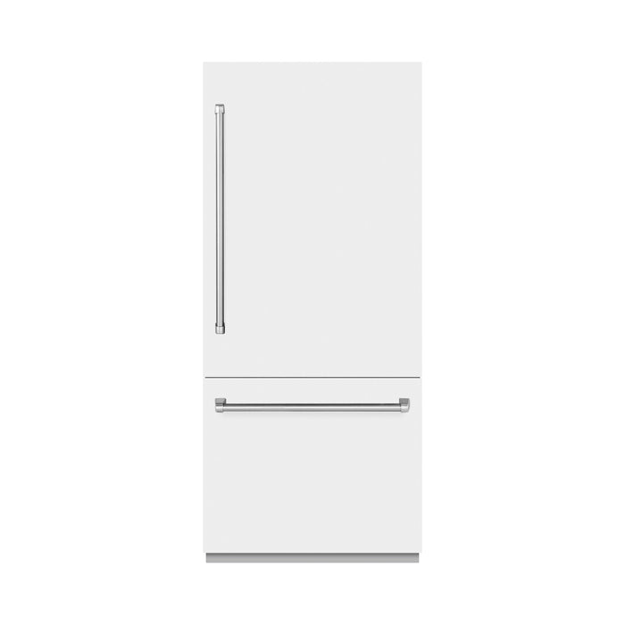 ZLINE Autograph Edition 36" 19.8 cu. ft. Built-In Bottom Freezer Refrigerator with Water Dispenser and Ice Maker with Graphite Gray Interior - Stainless Steel, White Matte, DuraSnow, and Accent Options