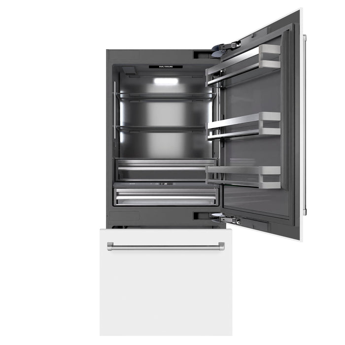 ZLINE Autograph Edition 36" 19.8 cu. ft. Built-In Bottom Freezer Refrigerator with Water Dispenser and Ice Maker with Graphite Gray Interior - Stainless Steel, White Matte, DuraSnow, and Accent Options