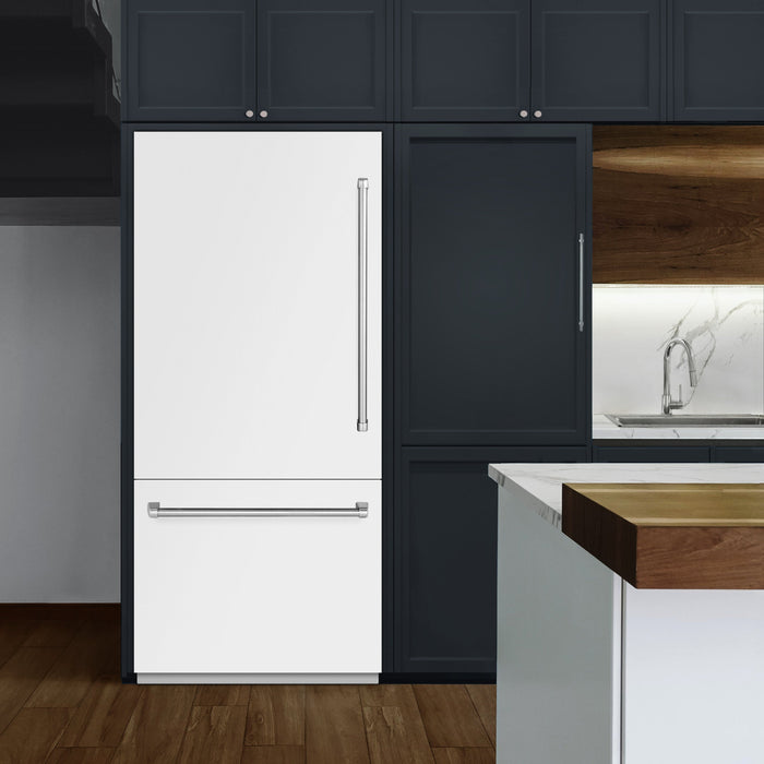 ZLINE Autograph Edition 36" 19.8 cu. ft. Built-In Bottom Freezer Refrigerator with Water Dispenser and Ice Maker with Graphite Gray Interior - Stainless Steel, White Matte, DuraSnow, and Accent Options