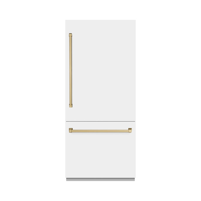 ZLINE Autograph Edition 36" 19.8 cu. ft. Built-In Bottom Freezer Refrigerator with Water Dispenser and Ice Maker with Graphite Gray Interior - Stainless Steel, White Matte, DuraSnow, and Accent Options