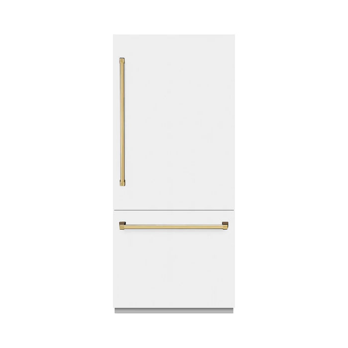 ZLINE Autograph Edition 36" 19.8 cu. ft. Built-In Bottom Freezer Refrigerator with Water Dispenser and Ice Maker with Graphite Gray Interior - Stainless Steel, White Matte, DuraSnow, and Accent Options