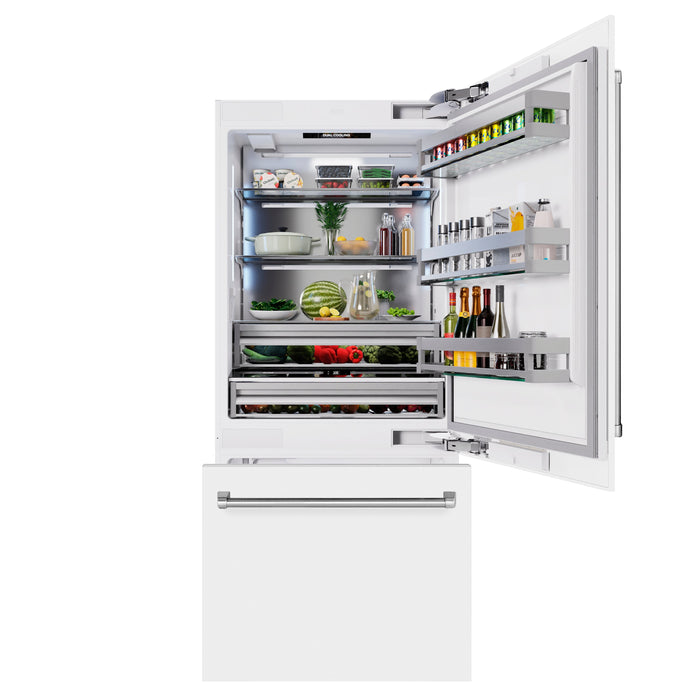 ZLINE Autograph Edition 36" 19.8 cu. ft. Built-In Bottom Freezer Refrigerator with Water Dispenser and Ice Maker - Stainless Steel, White Matte, DuraSnow, and Accent Options
