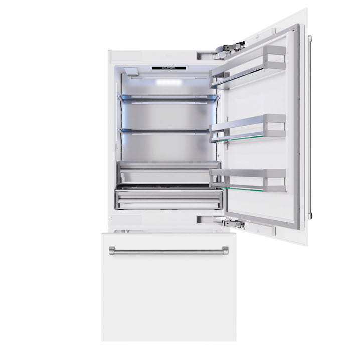 ZLINE Autograph Edition 36" 19.8 cu. ft. Built-In Bottom Freezer Refrigerator with Water Dispenser and Ice Maker - Stainless Steel, White Matte, DuraSnow, and Accent Options