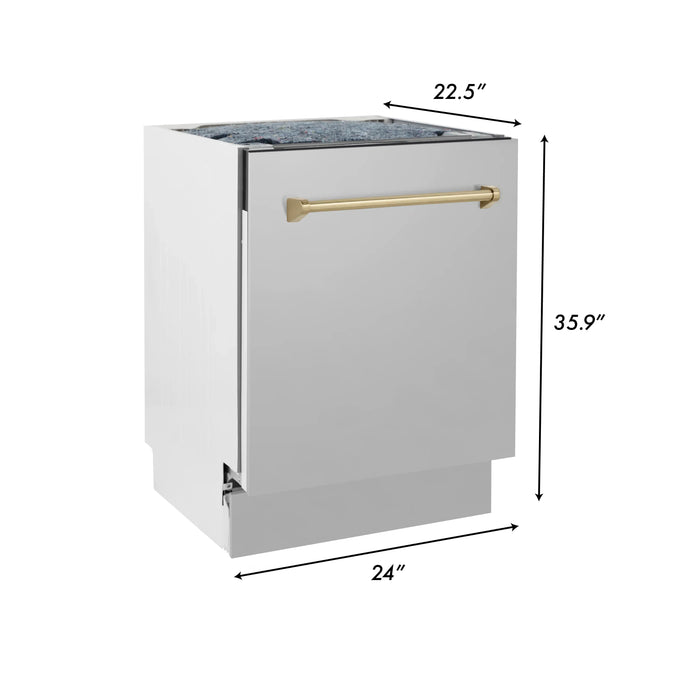 ZLINE Autograph Series 24 inch Tall Dishwasher in Stainless Steel with Champagne Bronze Handle (DWVZ-304-24-CB)