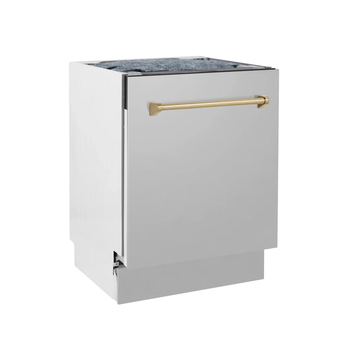 ZLINE Autograph Series 24 inch Tall Dishwasher in Stainless Steel with Champagne Bronze Handle (DWVZ-304-24-CB)