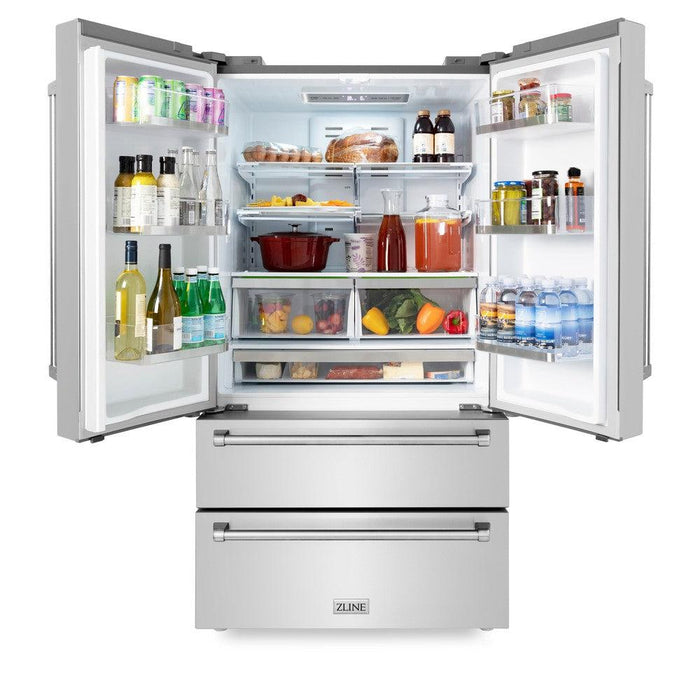 ZLINE 36" 22.5 cu. ft 4-Door French Door Refrigerator with Ice Maker in Fingerprint Resistant Stainless Steel (RFM-36)