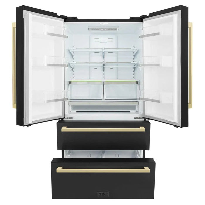 ZLINE Autograph Edition 36" 22.5 cu. ft. Counter Depth French Door Refrigerator with Ice Maker in Black Stainless Steel and Modern/Traditional Handles