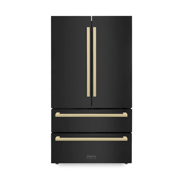 ZLINE Autograph Edition 36" 22.5 cu. ft. Counter Depth French Door Refrigerator with Ice Maker in Black Stainless Steel and Modern/Traditional Handles