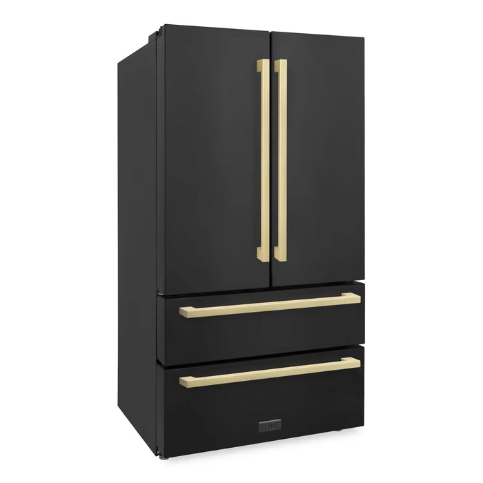 ZLINE Autograph Edition 36" 22.5 cu. ft. Counter Depth French Door Refrigerator with Ice Maker in Black Stainless Steel and Modern/Traditional Handles