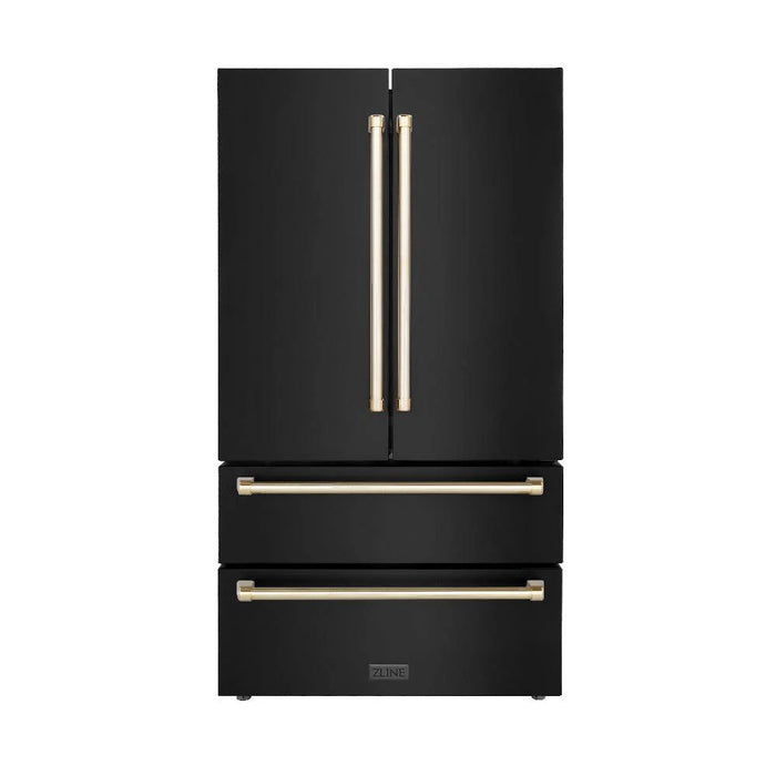 ZLINE Autograph Edition 36" 22.5 cu. ft. Counter Depth French Door Refrigerator with Ice Maker in Black Stainless Steel and Modern/Traditional Handles