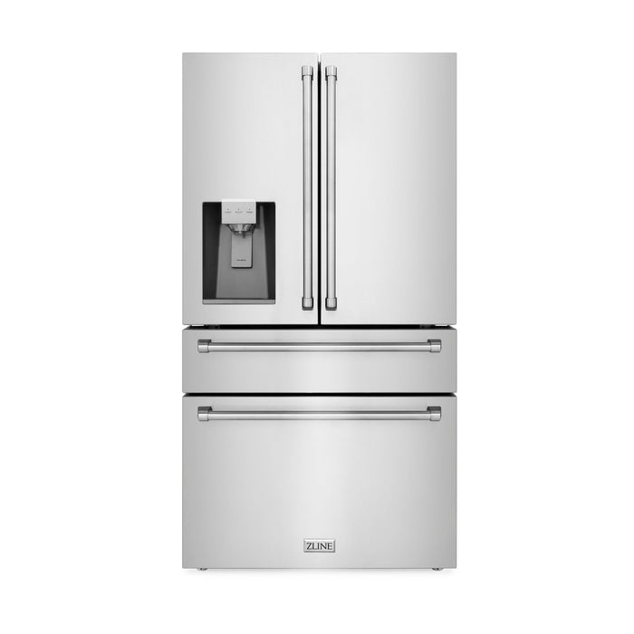 ZLINE 36" 21.6 cu. ft 4-Door French Door Refrigerator with Water and Ice Dispenser in Fingerprint Resistant Stainless Steel (RFM-W-36)