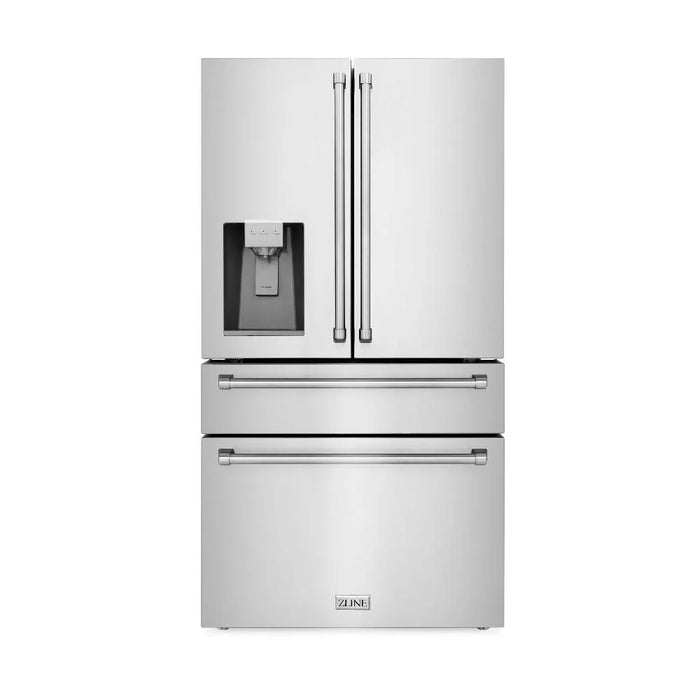 ZLINE Autograph Edition 36" 21.6 cu. ft. Counter Depth French Door Refrigerator with Water Dispenser and Ice Maker in Stainless Steel and Traditional Handles