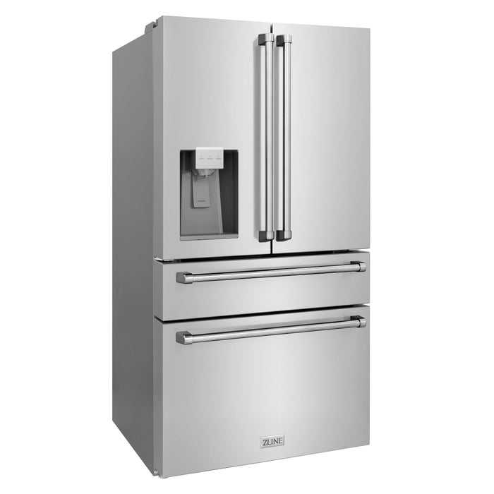 ZLINE 36" 21.6 cu. ft 4-Door French Door Refrigerator with Water and Ice Dispenser in Fingerprint Resistant Stainless Steel (RFM-W-36)