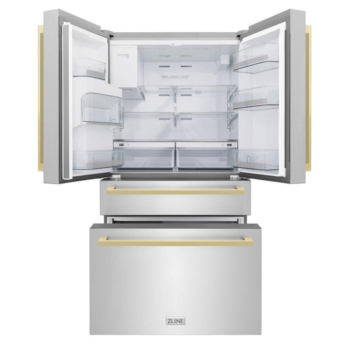 ZLINE Autograph Edition 36" 21.6 cu. ft. Counter Depth French Door Refrigerator with Water and Ice Dispenser in Stainless Steel with  Modern Handles
