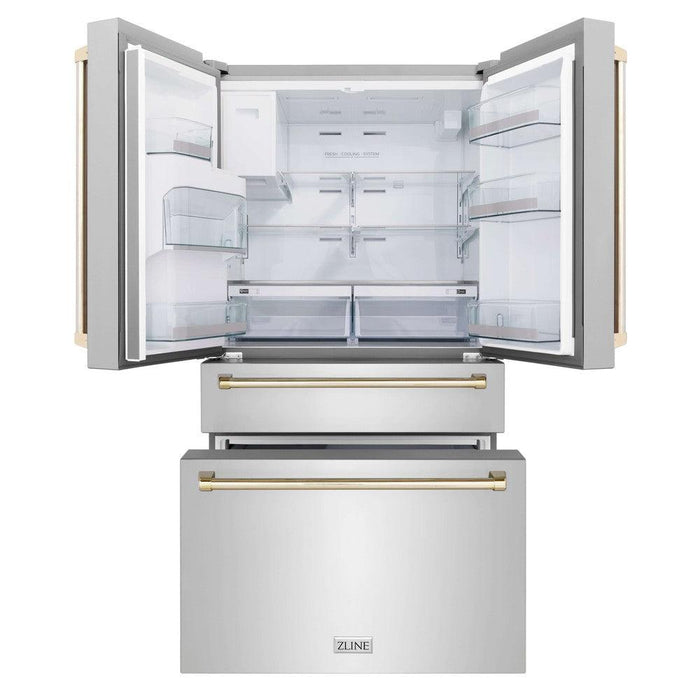 ZLINE Autograph Edition 36" 21.6 cu. ft. Counter Depth French Door Refrigerator with Water Dispenser and Ice Maker in Stainless Steel and Traditional Handles