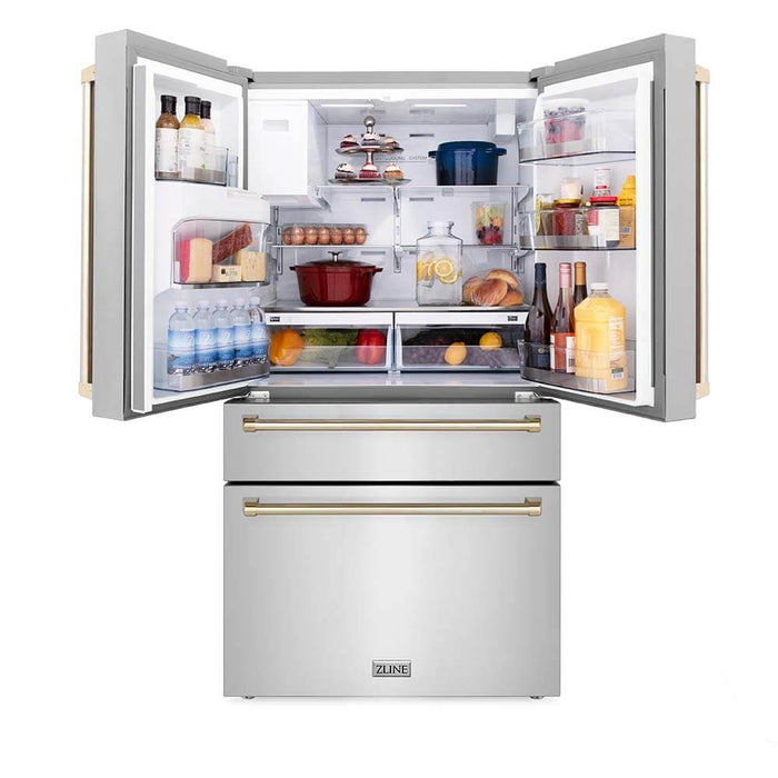 ZLINE Autograph Edition 36" 21.6 cu. ft. Counter Depth French Door Refrigerator with Water Dispenser and Ice Maker in Stainless Steel and Traditional Handles