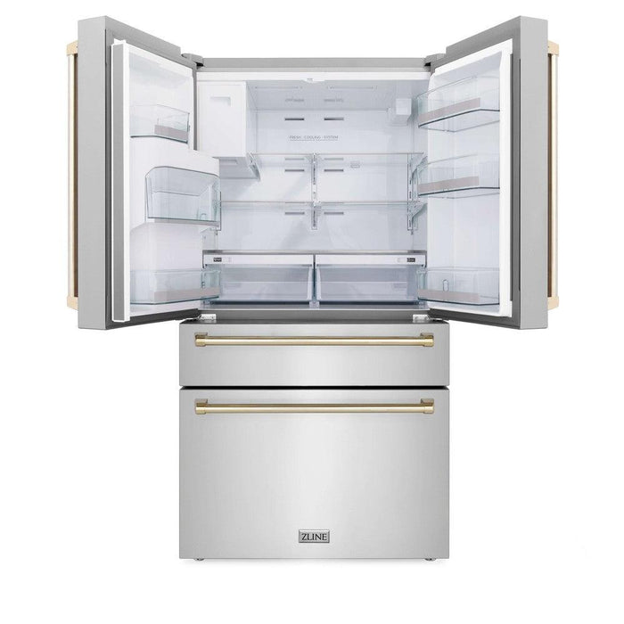 ZLINE Autograph Edition 36" 21.6 cu. ft. Counter Depth French Door Refrigerator with Water Dispenser and Ice Maker in Stainless Steel and Traditional Handles