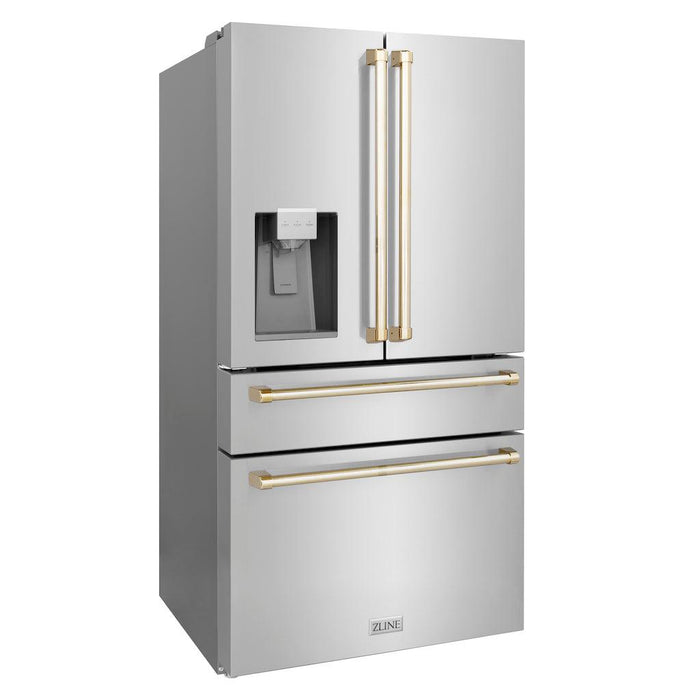 ZLINE Autograph Edition 36" 21.6 cu. ft. Counter Depth French Door Refrigerator with Water Dispenser and Ice Maker in Stainless Steel and Traditional Handles
