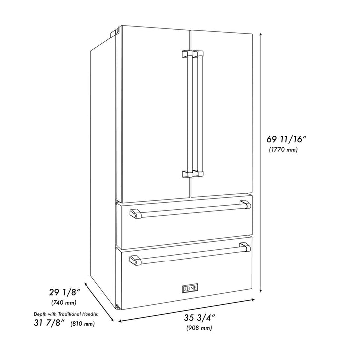 ZLINE 36" 22.5 cu. ft 4-Door French Door Refrigerator with Ice Maker in Fingerprint Resistant Stainless Steel (RFM-36)