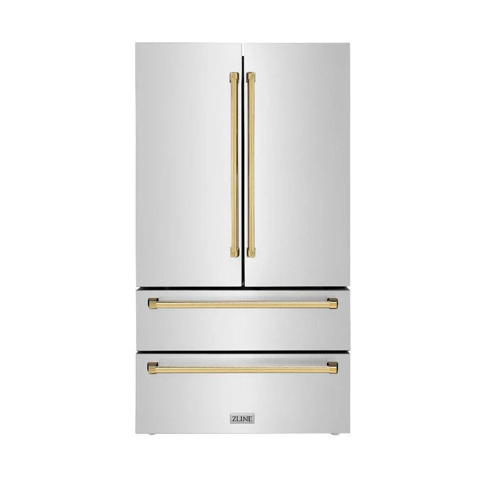 ZLINE Autograph Edition 36" 22.5 cu. ft. Counter-Depth French Door Refrigerator with Ice Maker in Stainless Steel with Modern / Traditional Handles Options