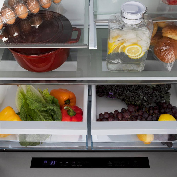 ZLINE Autograph Edition 36" 21.6 cu. ft. Counter Depth French Door Refrigerator with Water Dispenser and Ice Maker in Stainless Steel and Traditional Handles