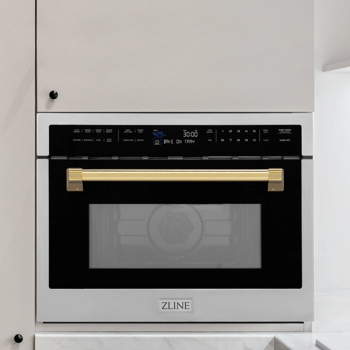 ZLINE Autograph 24" Built-in Convection Microwave Oven in Stainless Steel and Gold Accents (MWOZ-24-G)