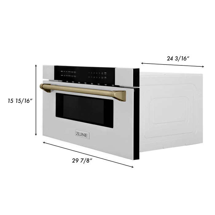 ZLINE Autograph 30 In. 1.2 cu. ft. Built-In Microwave Drawer In Stainless Steel With Gold Accents (MWDZ-30-G)