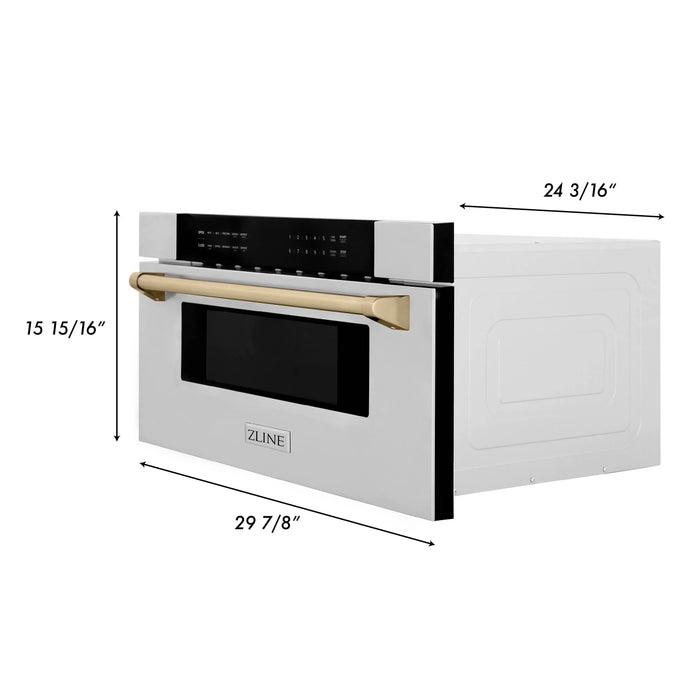 ZLINE Autograph 30 In. 1.2 cu. ft. Built-In Microwave Drawer In Stainless Steel With Gold Accents (MWDZ-30-G)