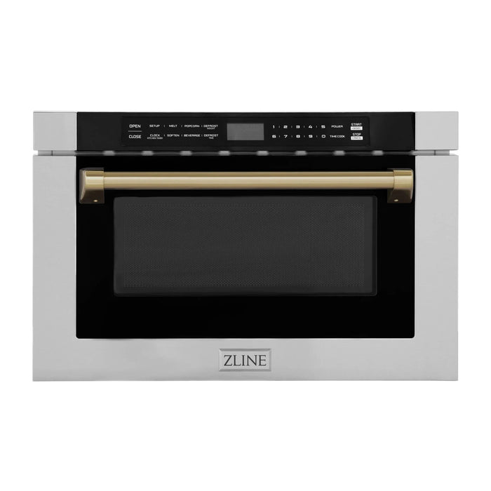 ZLINE Autograph Edition 24" 1.2 cu. ft. Built-in Microwave Drawer with a Traditional Handle in Stainless Steel and Gold Accents (MWDZ-1-H-G)