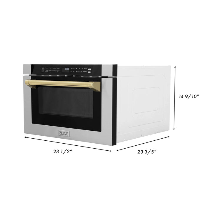 ZLINE Autograph Edition 24" 1.2 cu. ft. Built-in Microwave Drawer with a Traditional Handle in Stainless Steel and Gold Accents (MWDZ-1-H-G)