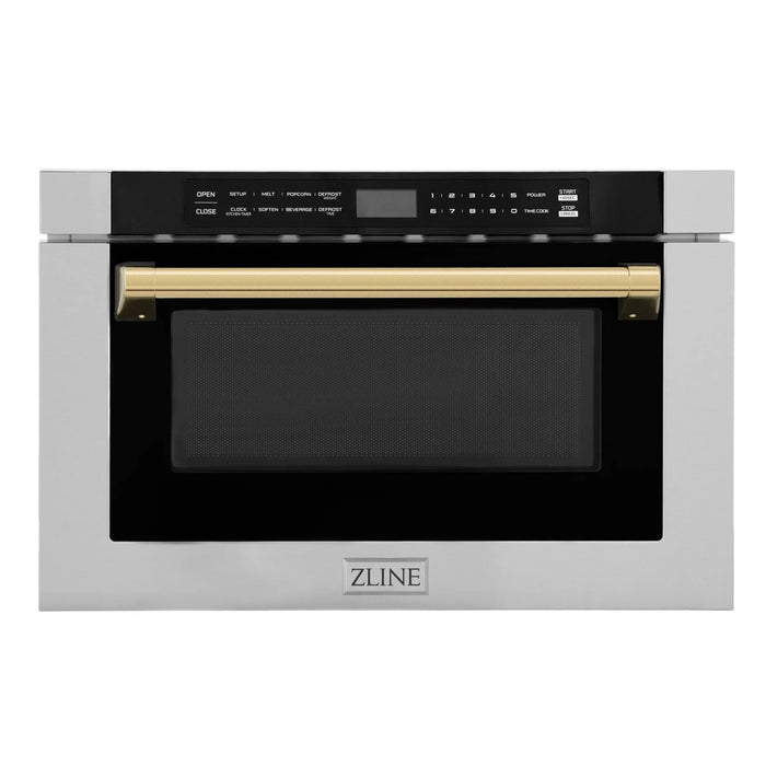 ZLINE Autograph Edition 24" 1.2 cu. ft. Built-in Microwave Drawer with a Traditional Handle in Stainless Steel and Gold Accents (MWDZ-1-H-G)