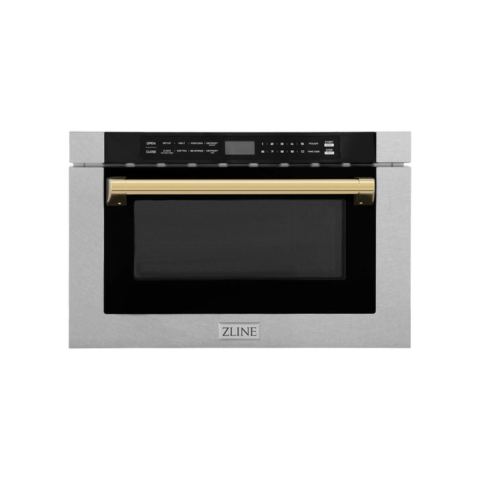 ZLINE Autograph Edition 24" 1.2 cu. ft. Built-in Microwave Drawer with a Traditional Handle in Stainless Steel and Gold Accents (MWDZ-1-H-G)