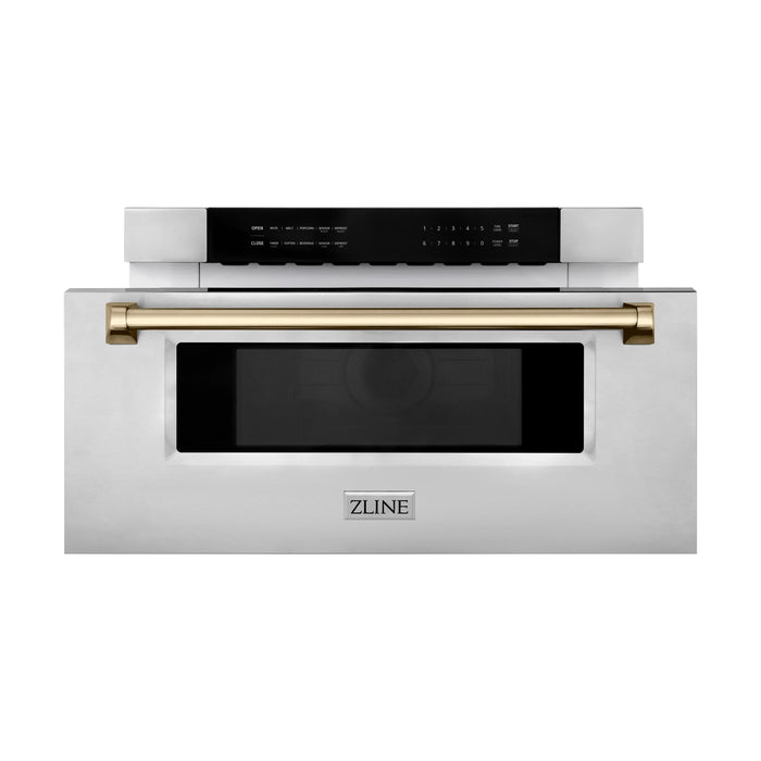 ZLINE Autograph 30 In. 1.2 cu. ft. Built-In Microwave Drawer In Stainless Steel With Gold Accents (MWDZ-30-G)