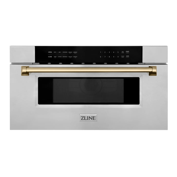 ZLINE Autograph 30 In. 1.2 cu. ft. Built-In Microwave Drawer In Stainless Steel With Gold Accents (MWDZ-30-G)